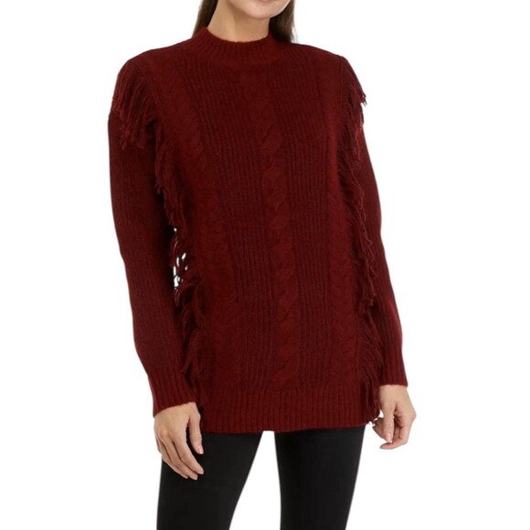 Wonderly Fringe Sweater Pullover Maroon XL Western Bohemian Hippie Festival NWT - Picture 2 of 8